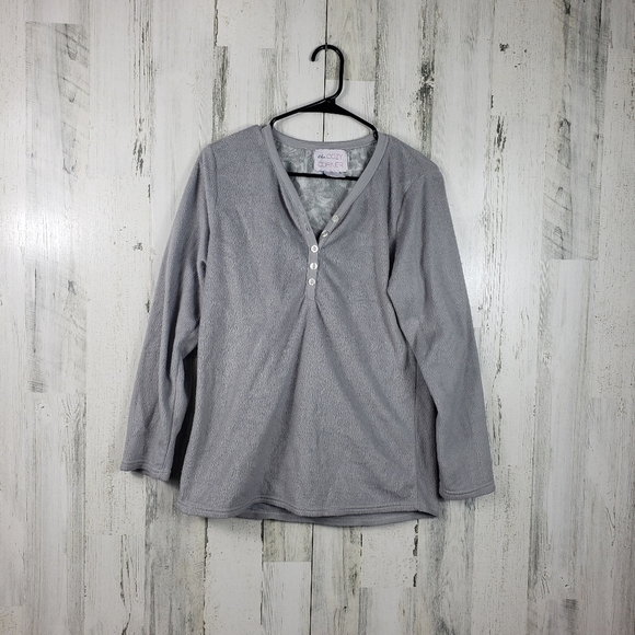 3/$15 the cozy corner gray long sleeve soft pajama shirt women's size medium - Picture 1 of 7